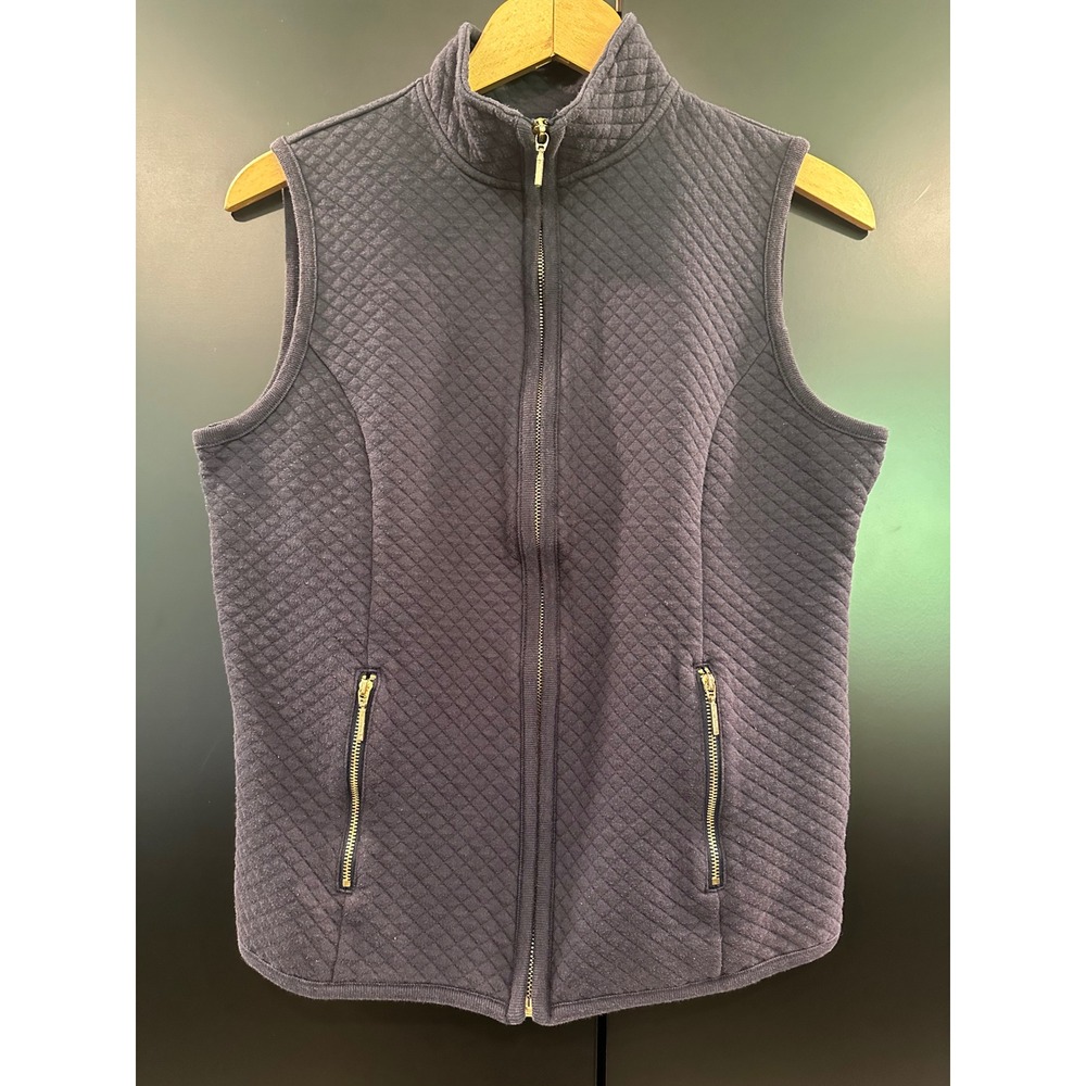 Karen Scott Sport Womens Navy Blue Quilted Full Zip Mock Neck Vest Small